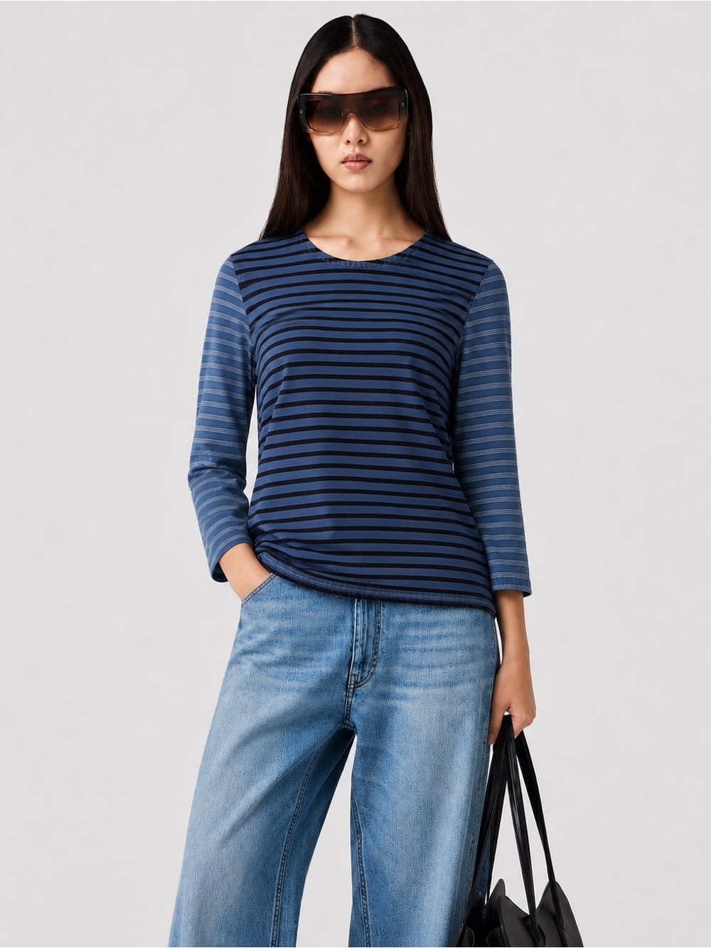 STELLA MCCARTNEY HYBRID TAILORED STRIPE CHAMBRAY DENIM BUTTON BACK TOP 38 / US 4